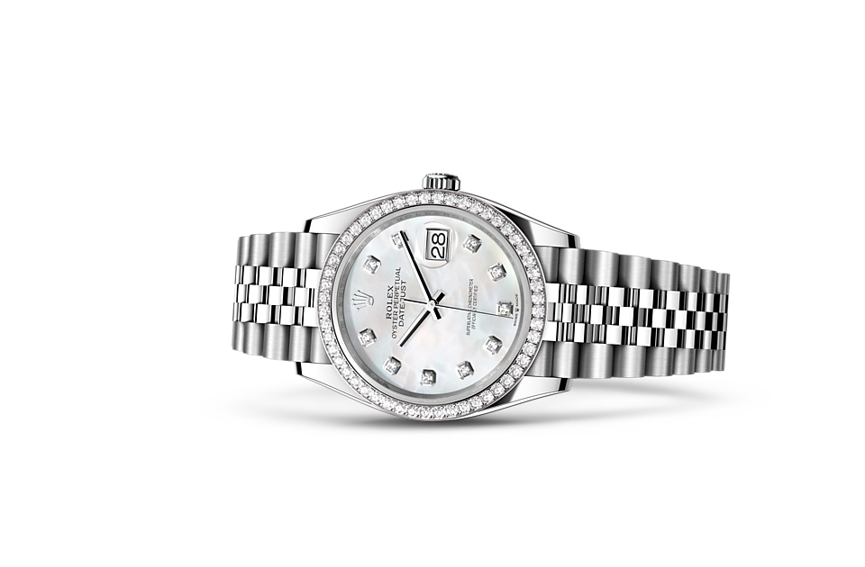 Datejust 36, Oyster, 36 mm, Oystersteel, white gold and diamonds Laying Down