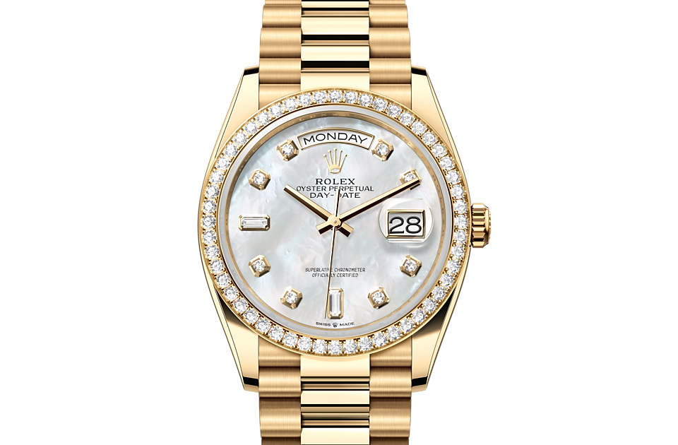 Day-Date 36, Oyster, 36 mm, yellow gold and diamonds Front Facing