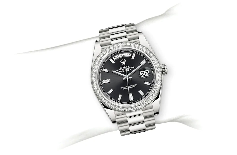 Rolex Day-Date 40 in White Gold and Diamonds - M228349RBR-0003 at Fink's Jewelers