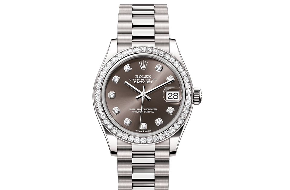 Datejust 31, Oyster, 31 mm, white gold and diamonds Front Facing