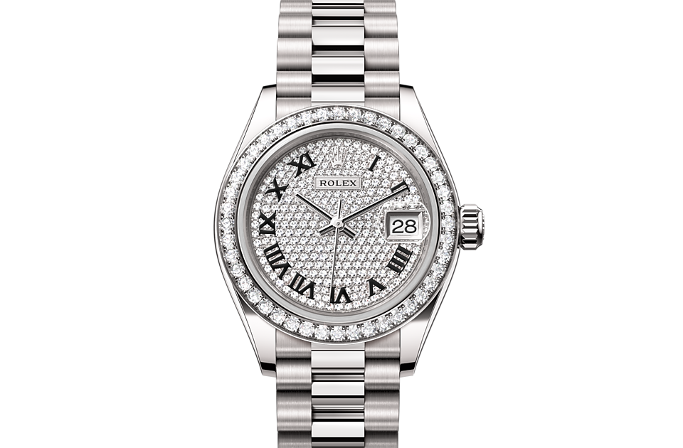 Lady-Datejust, Oyster, 28 mm, white gold and diamonds Front Facing