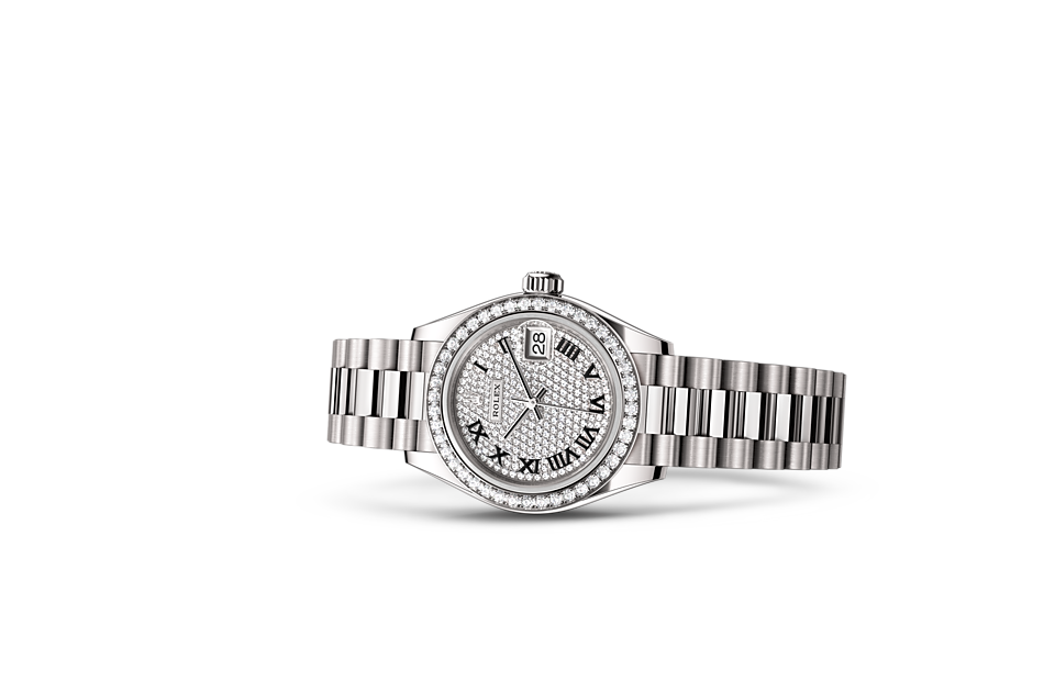 Lady-Datejust, Oyster, 28 mm, white gold and diamonds Laying Down