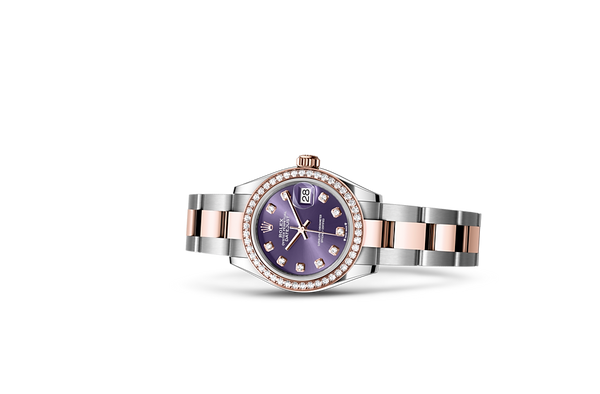 Lady-Datejust, Oyster, 28 mm, Oystersteel, Everose gold and diamonds Laying Down