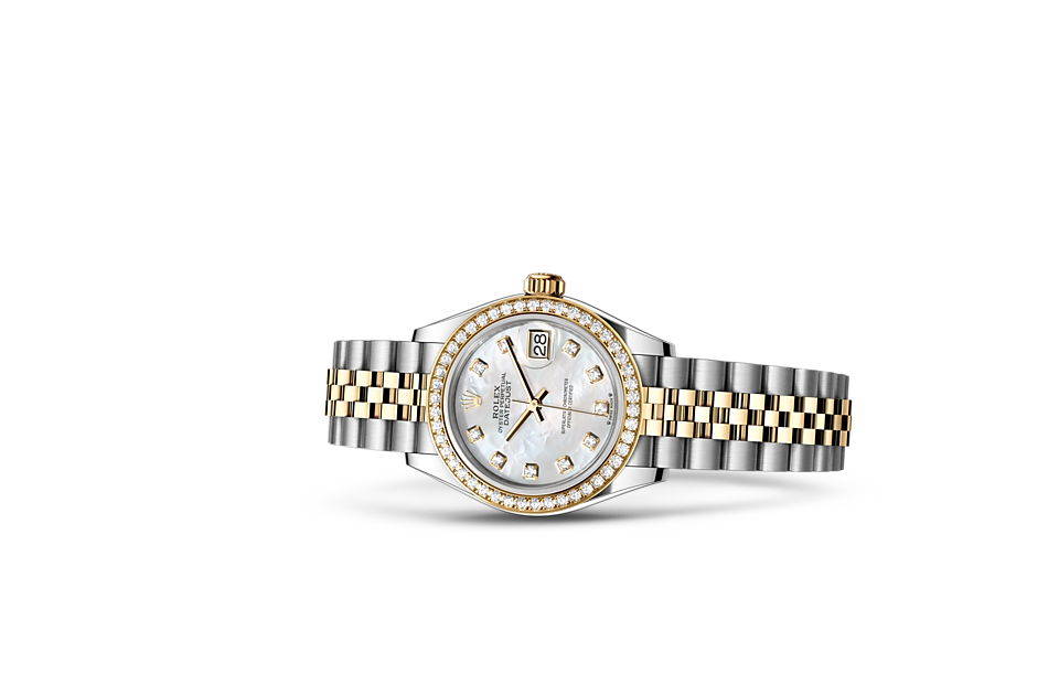 Lady-Datejust, Oyster, 28 mm, Oystersteel, yellow gold and diamonds Laying Down