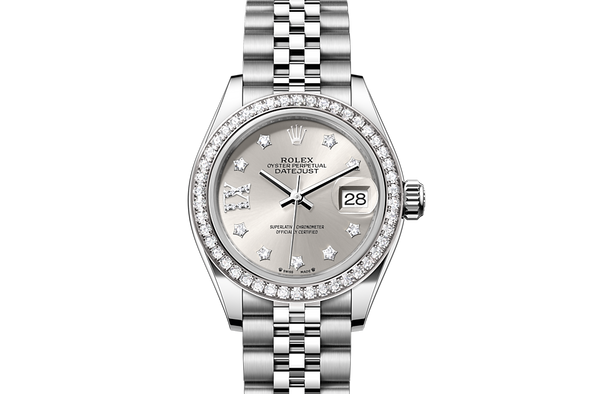Lady-Datejust, Oyster, 28 mm, Oystersteel, white gold and diamonds Front Facing