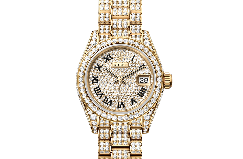 Lady-Datejust, Oyster, 28 mm, yellow gold and diamonds Front Facing