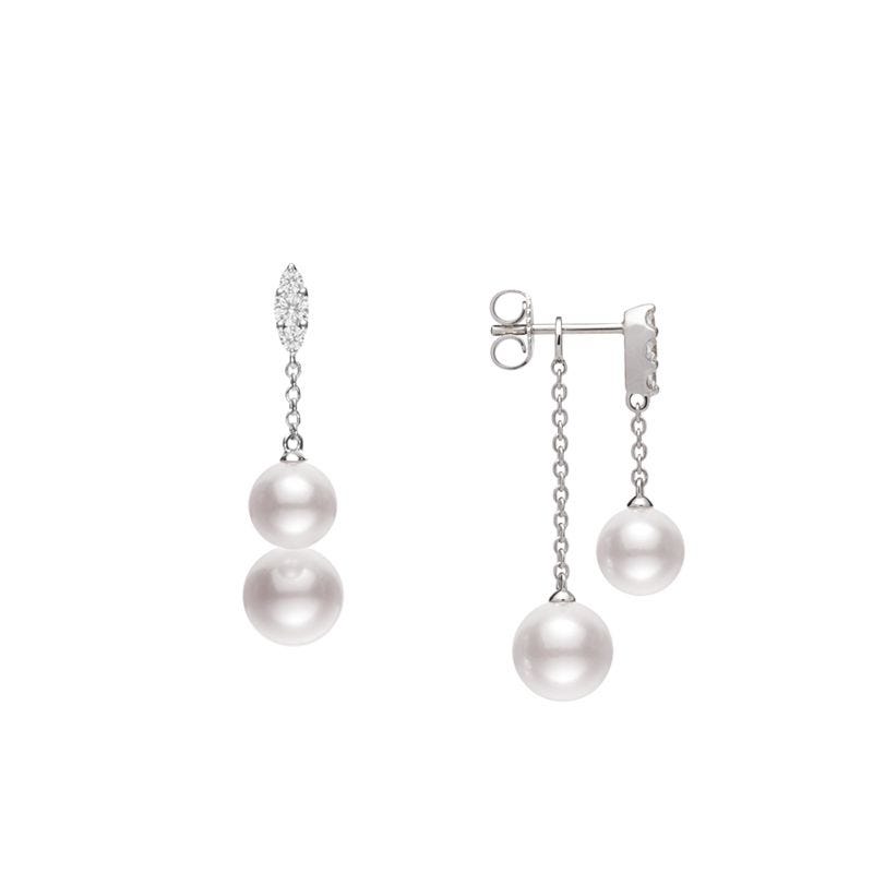 Mikimoto Morning Dew Akoya and Diamond Drop Earrings with Diamonds