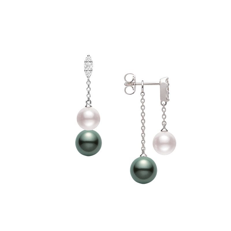 Mikimoto Morning Dew Akoya and Black South Sea Cultured Pearl Earrings with Diamonds