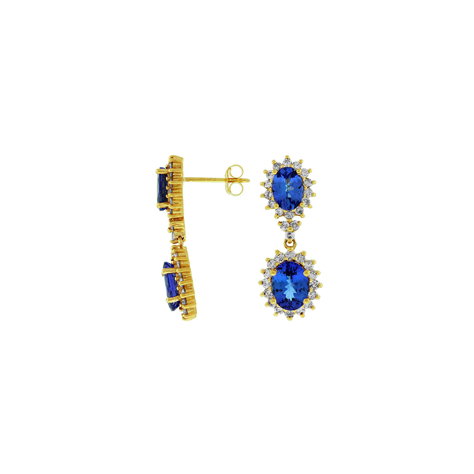 Sabel Collection 14K Yellow Gold Oval Tanzanite and Diamond Drop Earrings