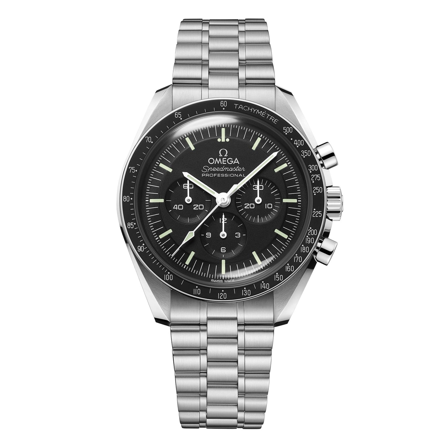 OMEGA Co-Axial Speedmaster Men's Watch with Black Dial Presented on Polished Bracelet