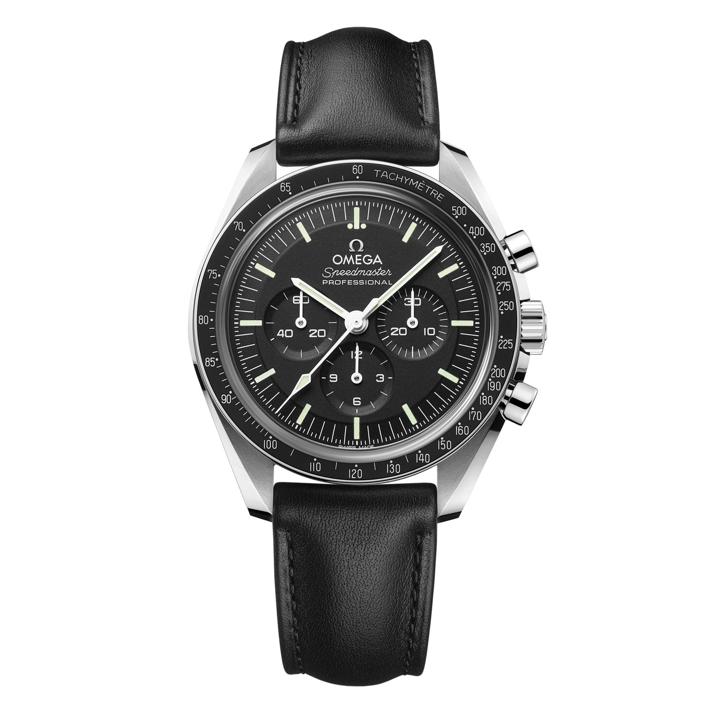 OMEGA Black Speedmaster Men's Watch Presented on Black Leather Strap