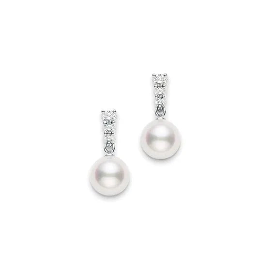 Mikimoto Pearl Earrings with Diamonds