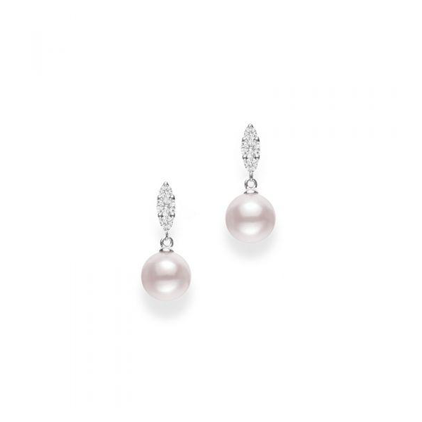 Mikimoto 18K White Gold Akoya Pearl & Diamond Earrings
