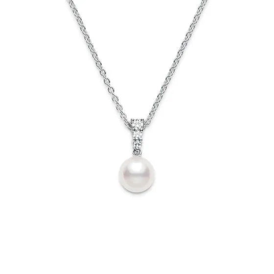 Mikimoto Pearl Pendant Necklace in White Gold with Diamonds