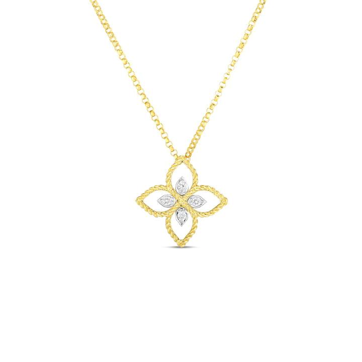 Roberto Coin Princess Flower 18K Yellow Gold Small Principessa Flower Necklace with Diamonds