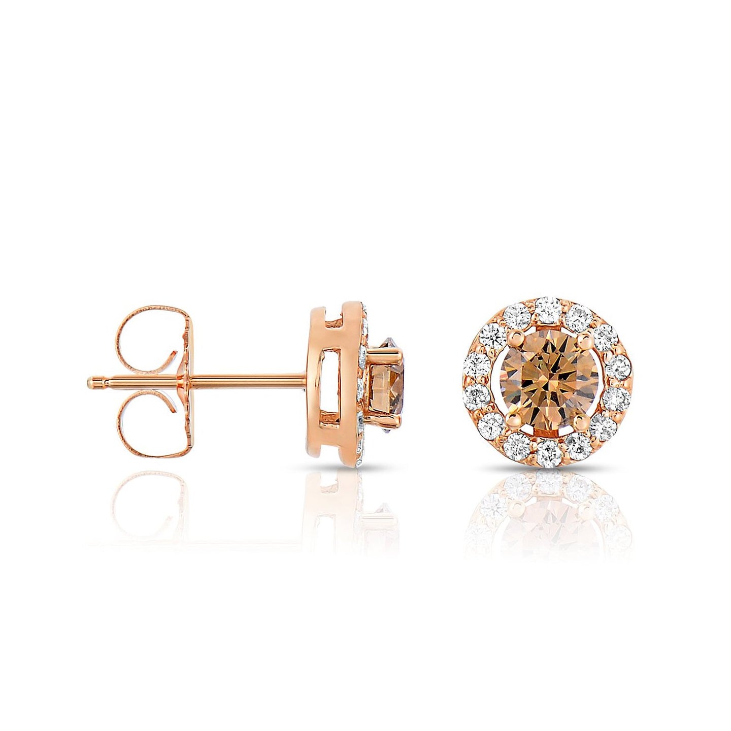 Sabel Collection 14K Rose Gold Mocha and White Diamond Stud Earrings