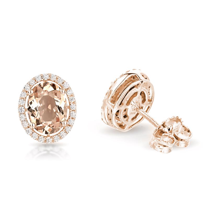 Sabel Collection 14K Rose Gold Oval Morganite and Diamond Stud Earrings