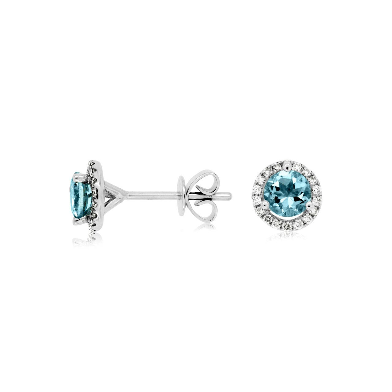 Sabel Collection 14K White Gold Aquamarine and Diamond Halo Stud Earrings