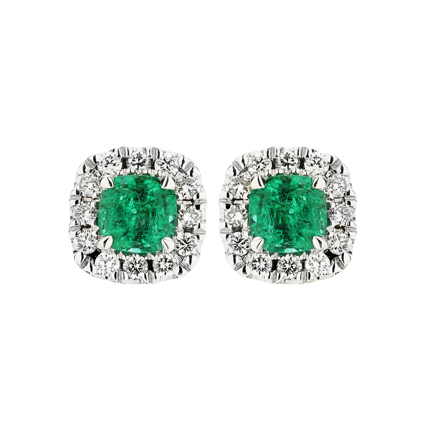 Sabel Collection 14K White Gold Cushion Emerald and Diamond Earrings