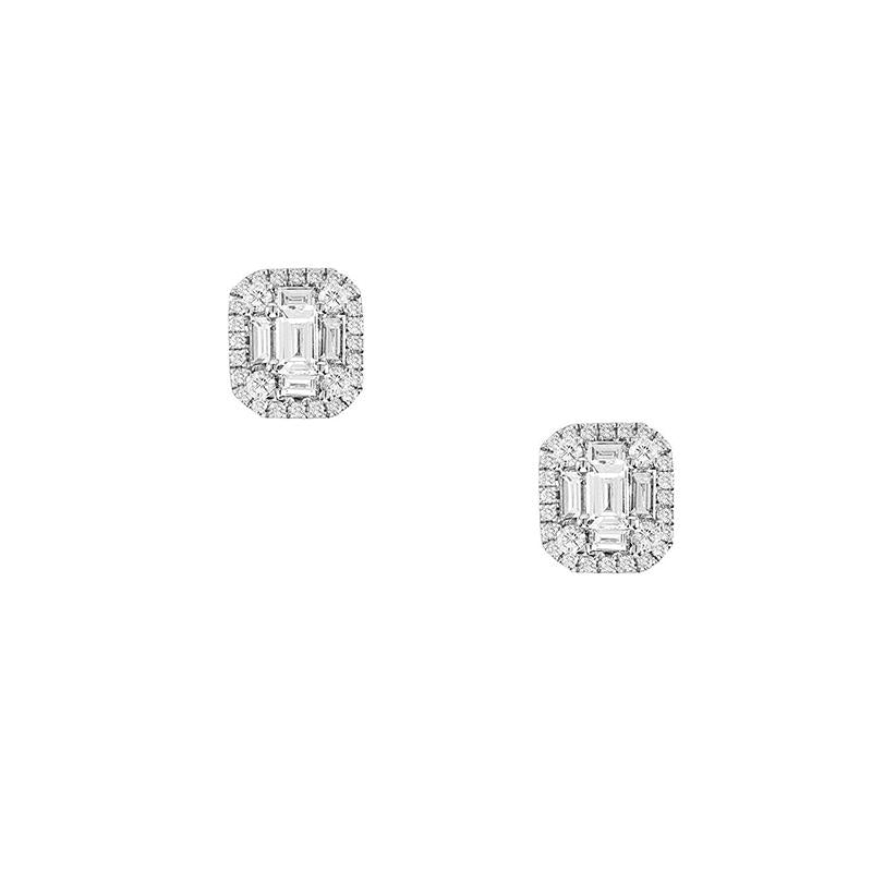 Sabel Collection 14K White Gold Emerald and Baguette Diamond Stud Earrings
