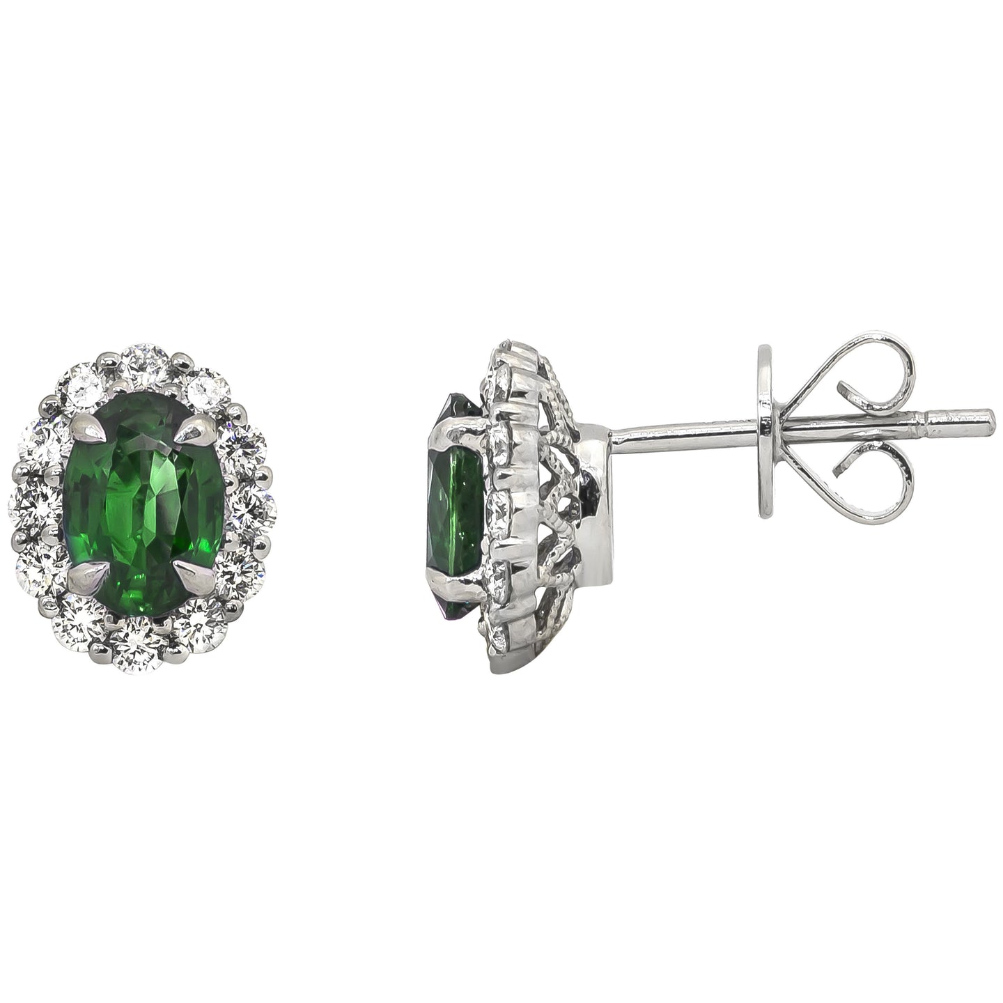 Sabel Collection 14K White Gold Oval Emerald and Diamond Halo Stud Earrings