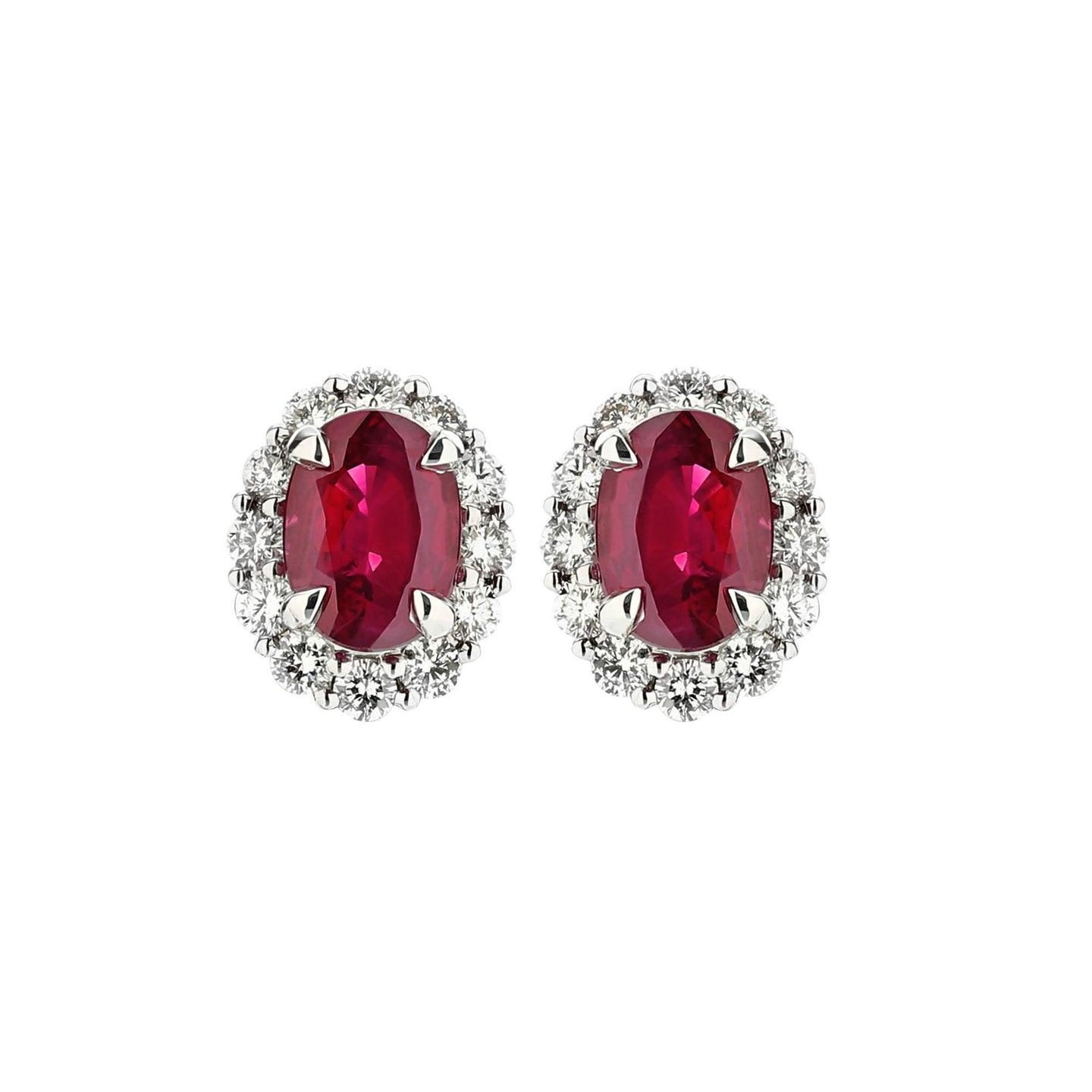 Sabel Collection 14K White Gold Oval Ruby and Diamond Halo Stud Earrings