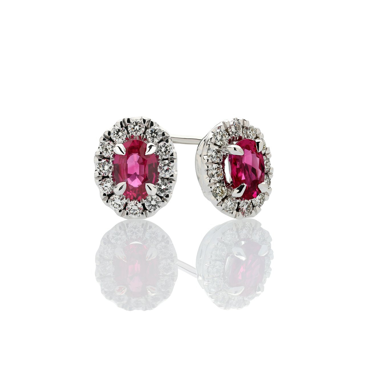 Sabel Collection 14K White Gold Oval Ruby and Diamond Stud Earrings
