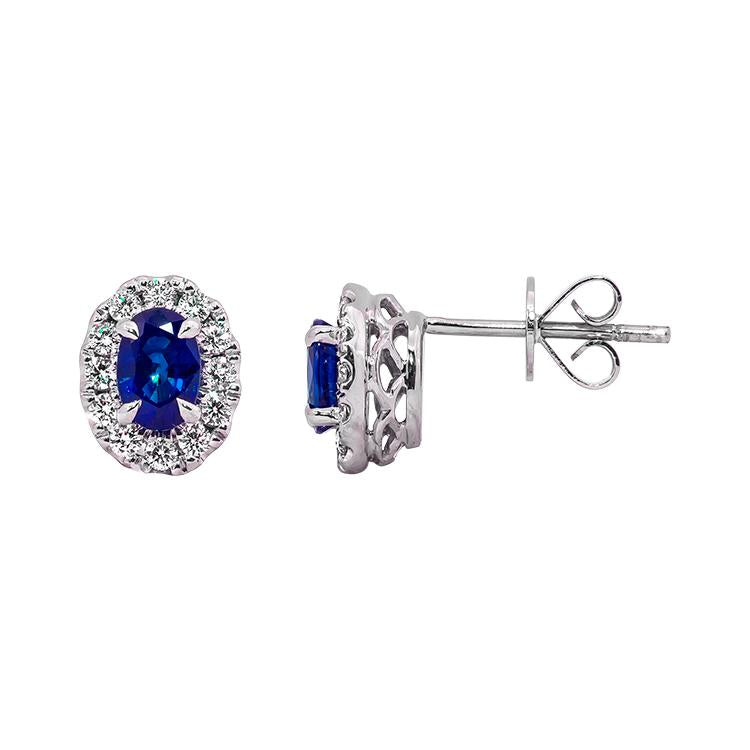 Sabel Collection 14K White Gold Oval Sapphire and Diamond Stud Earrings