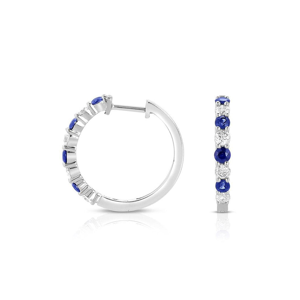 Sabel Collection 14K White Gold Sapphire and Diamond Hoop Earrings
