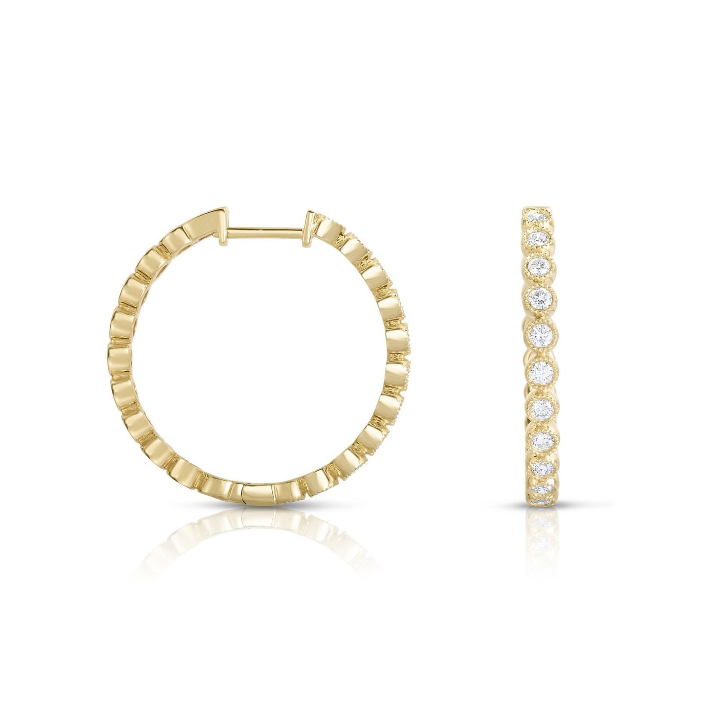Sabel Collection 14K Yellow Gold Bezel Set Diamond Hoop Earrings
