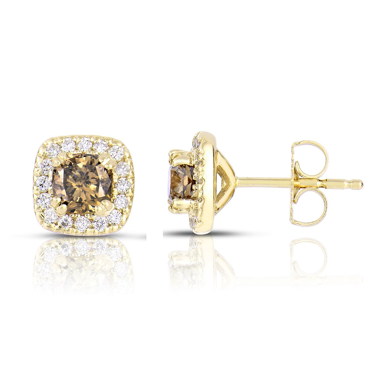 Sabel Collection 14K Yellow Gold Mocha Diamond and White Diamond Square Stud Earrings