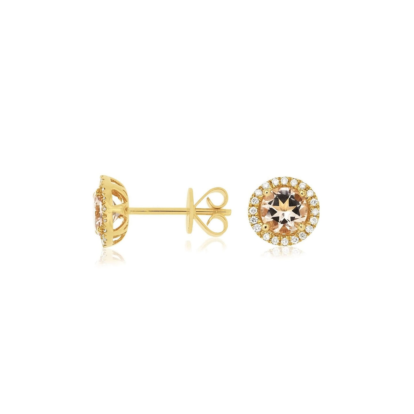 Sabel Collection 14K Yellow Gold Round Morganite and Diamond Stud Earrings