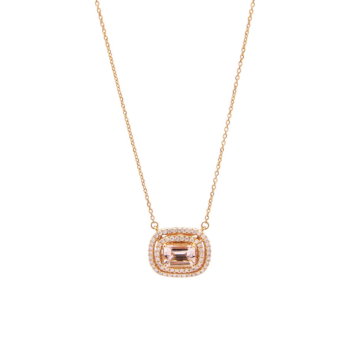 Sabel Collection 14K Rose Gold Emerald Cut Morganite and Diamond Pendant