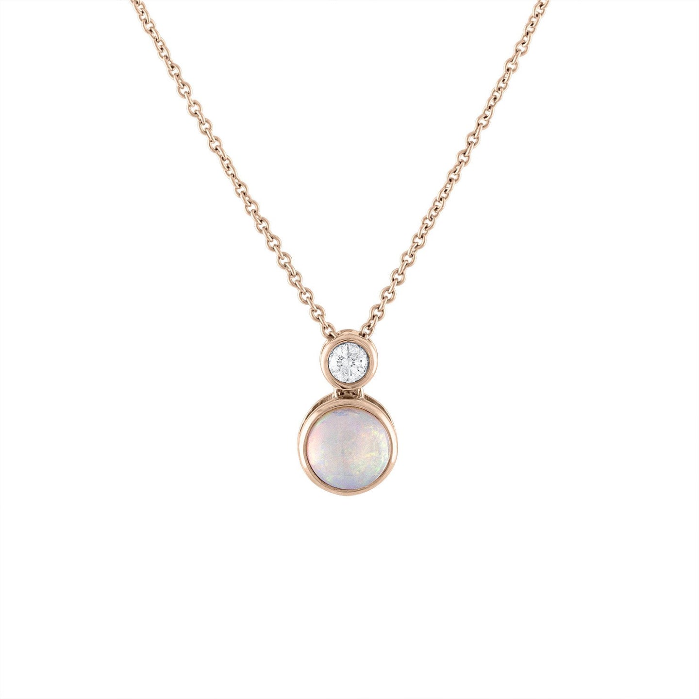 Sabel Collection 18K Rose Gold Opal and Diamond Bezel Set Drop Pendant