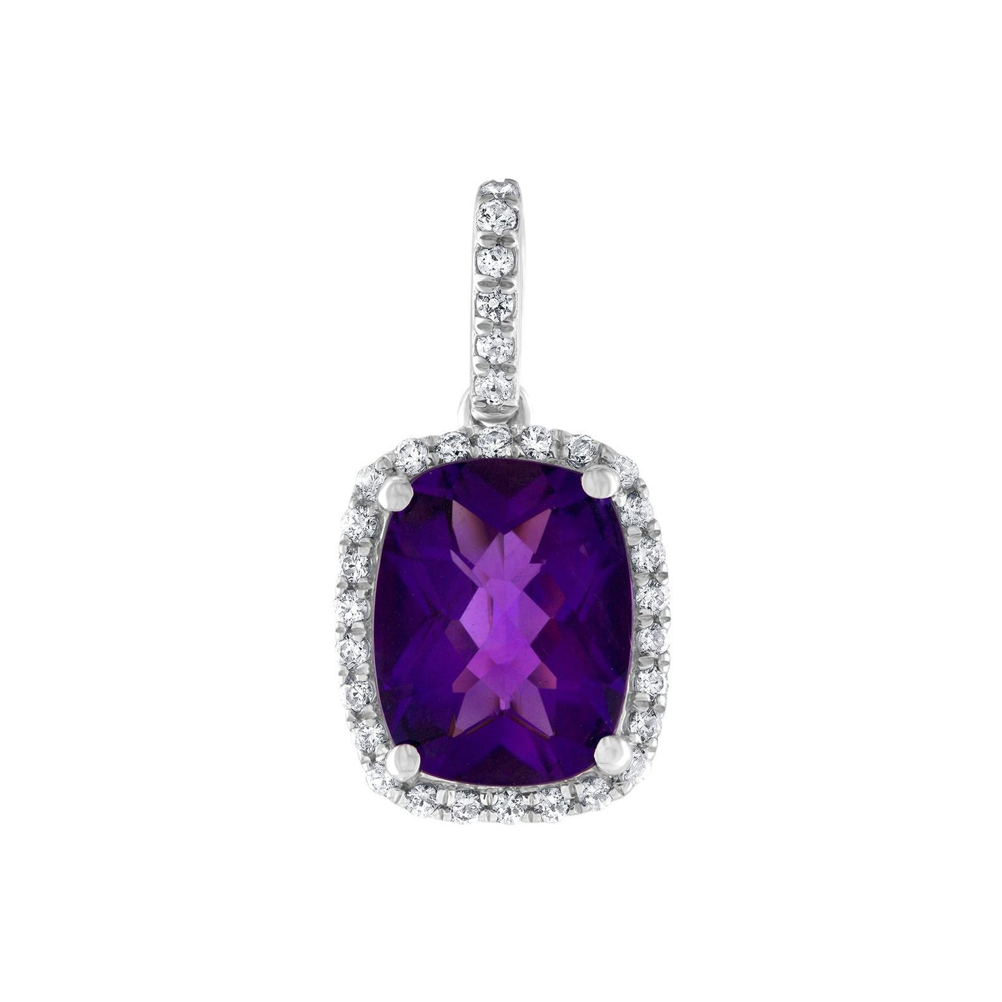 Sabel Collection 14K White Gold Cushion Amethyst and Diamond Pendant