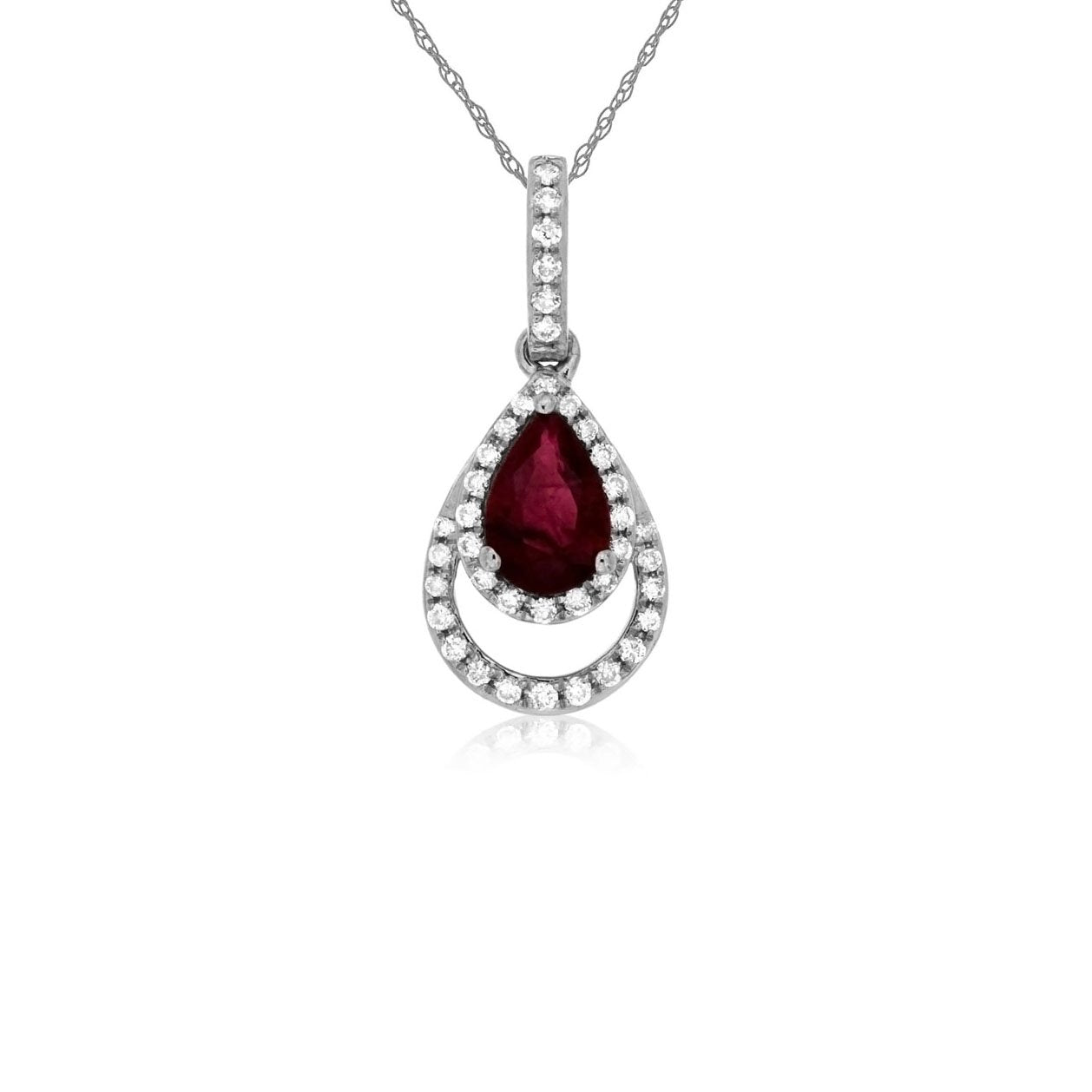 Sabel Collection 14K White Gold Pear Shape Ruby with Diamond Pendant