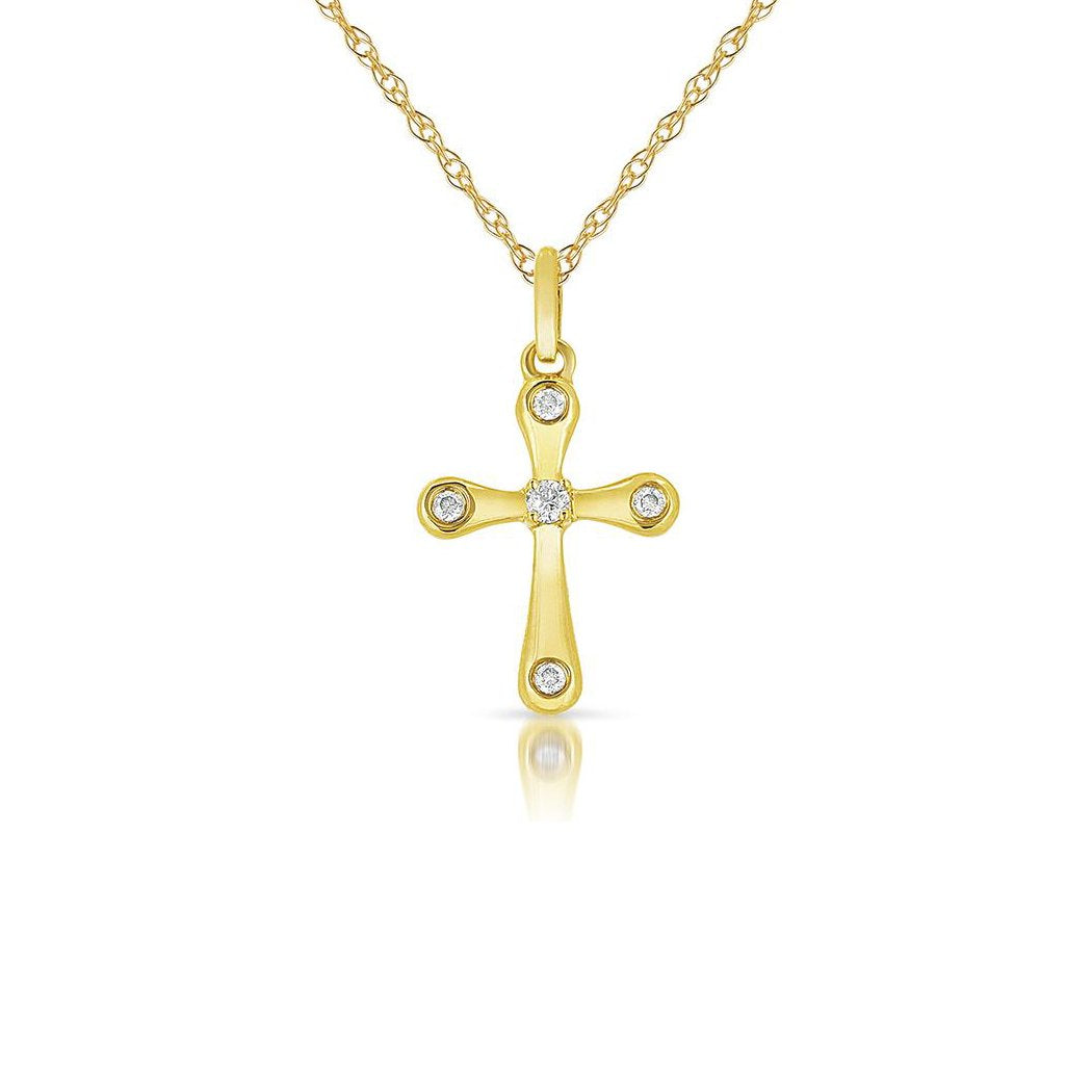 FANCIME 14k Yellow Gold Cross Pendant Necklace With Diamond - Crucifix Necklace Fine Jewelry Gift