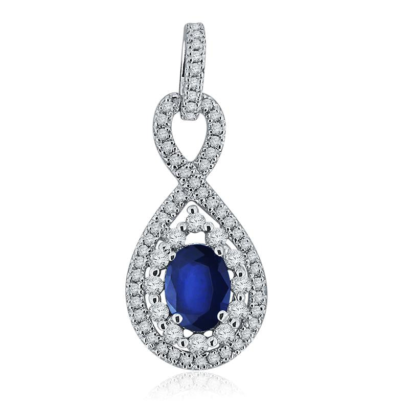 Sabel Collection 14K White Gold Oval Sapphire and Diamond Pendant