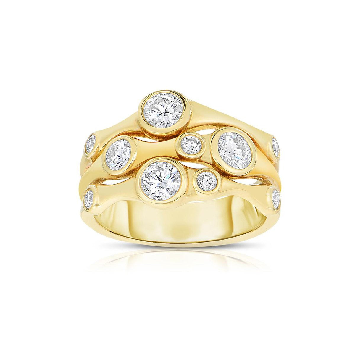 Sabel Collection Three Row Bezel Set Diamond Ring in 14K Yellow Gold