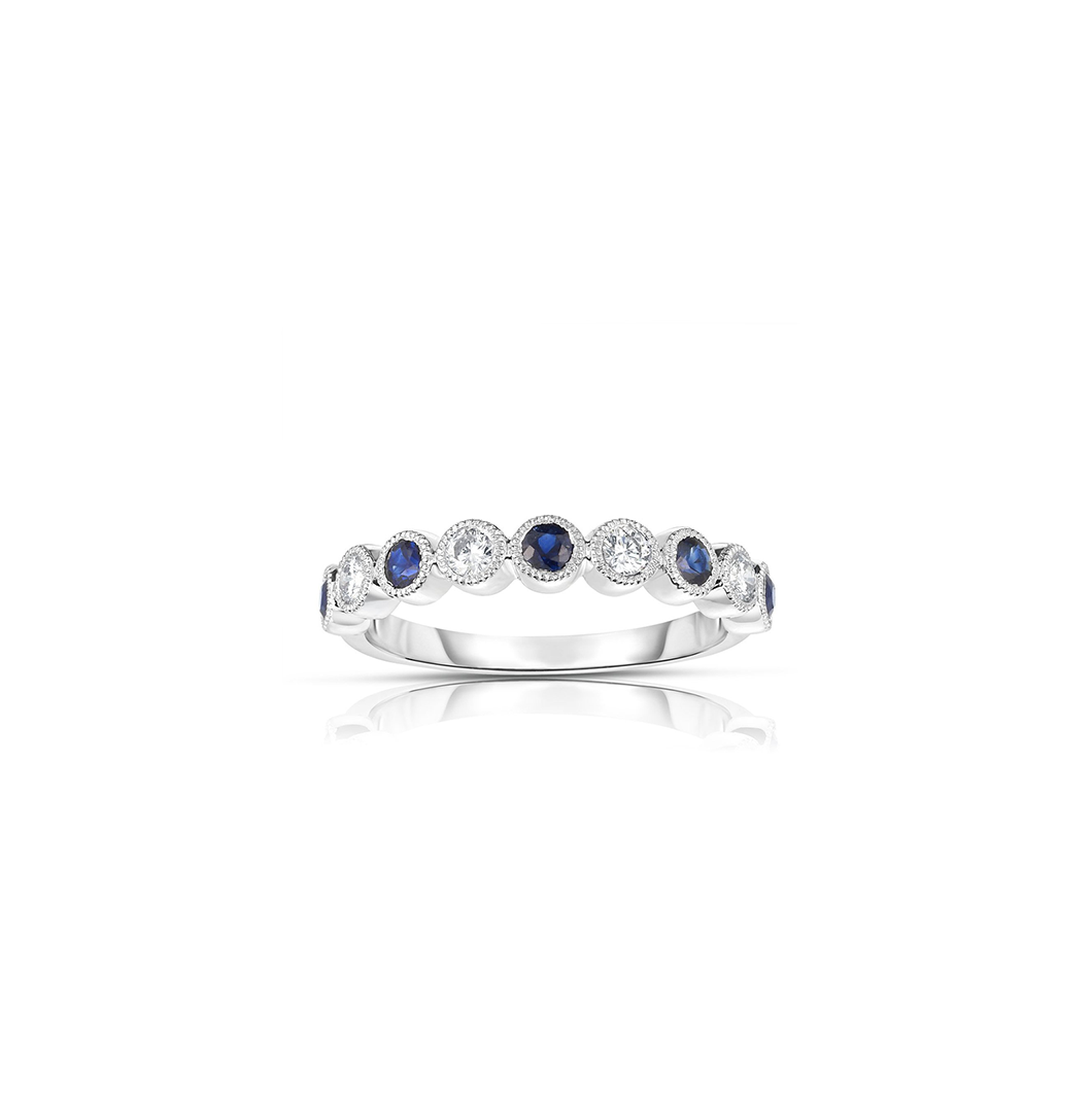 Sabel Collection 14K White Gold Bezel Set Round Sapphire and Diamond Ring