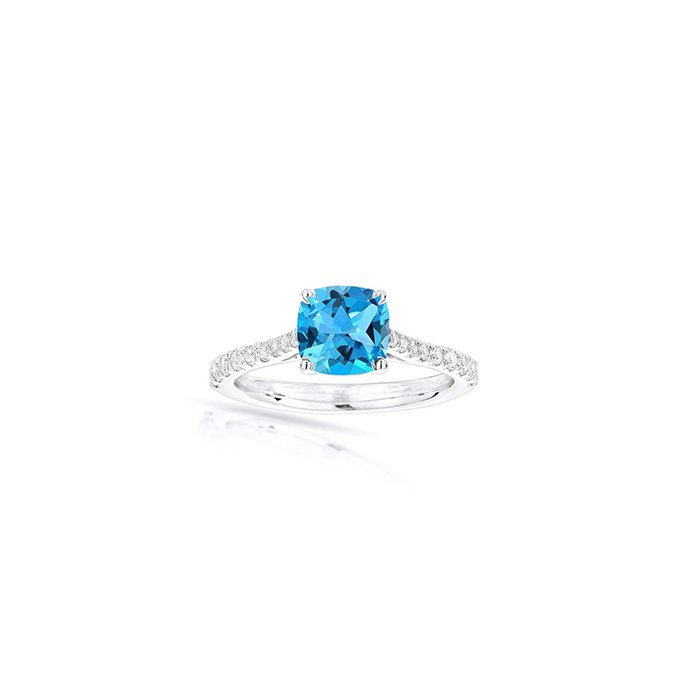 Sabel Collection 14K White Gold Cushion Cut Swiss Blue Topaz and Diamond Ring
