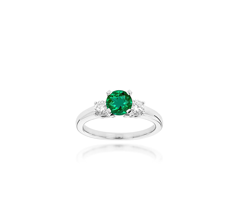 Sabel Collection 14K White Gold Emerald and Diamond Three-Stone Ring