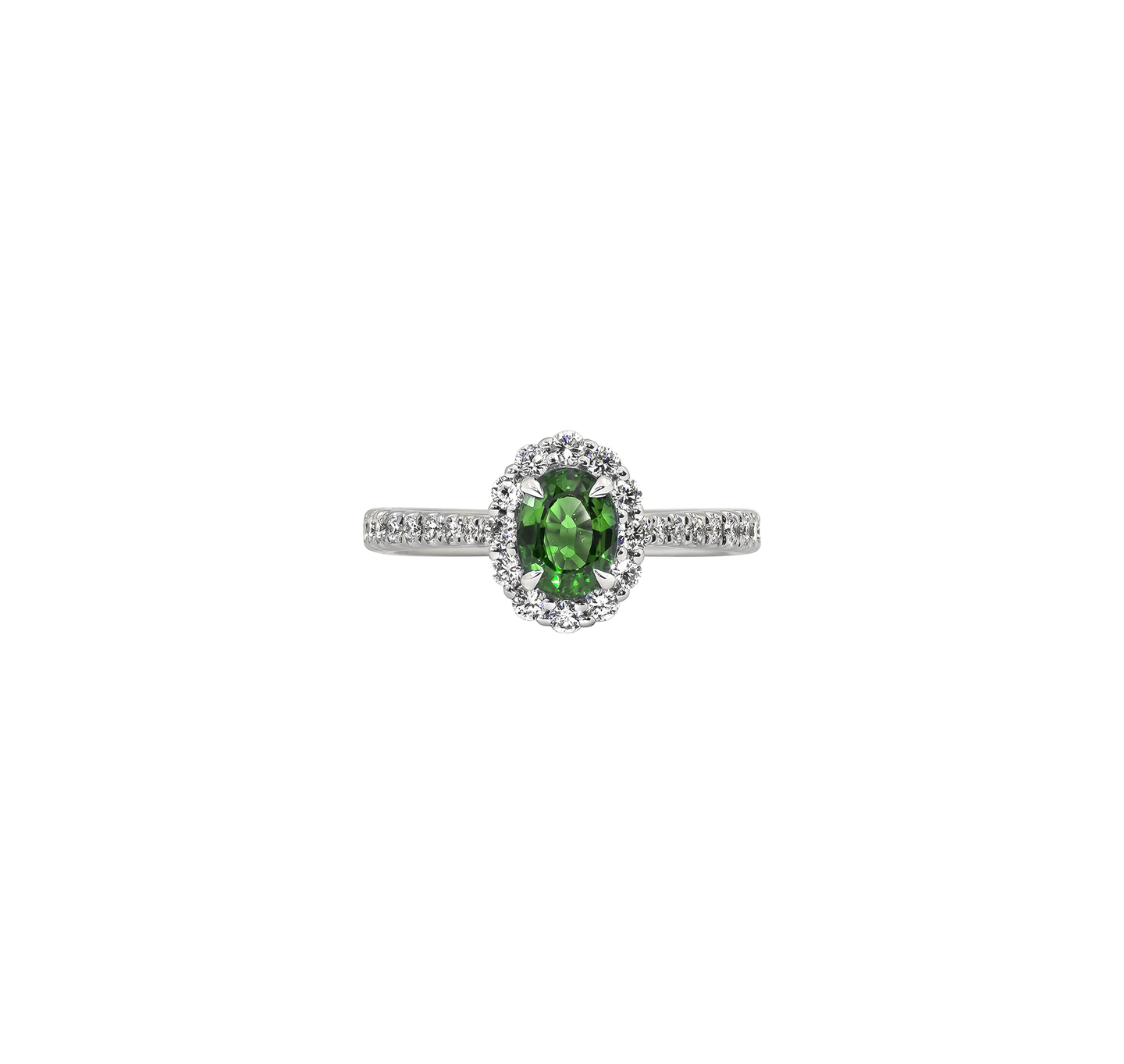 Sabel Collection 14K White Gold Oval Emerald and Diamond Halo Ring