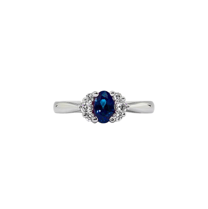 Sabel Collection 14K White Gold Oval Sapphire and Diamond Cluster Ring