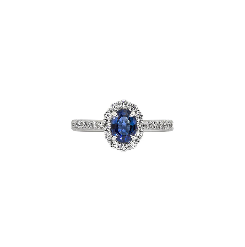Sabel Collection 14K White Gold Oval Sapphire and Round Diamond Halo Ring
