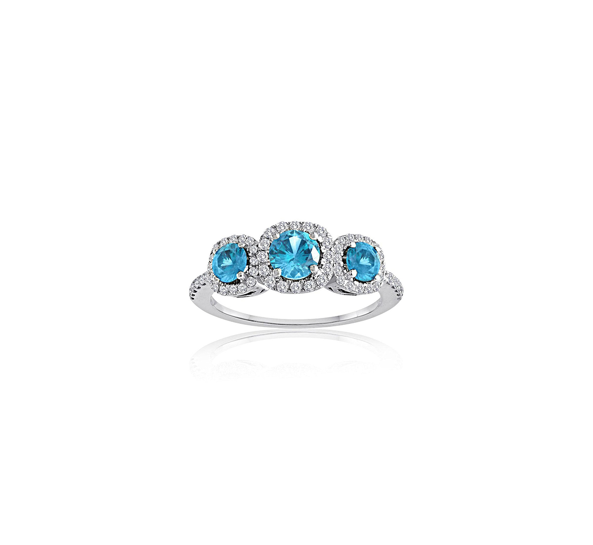 Sabel Collection 14K White Gold Round Aquamarine and Diamond Three-Stone Ring