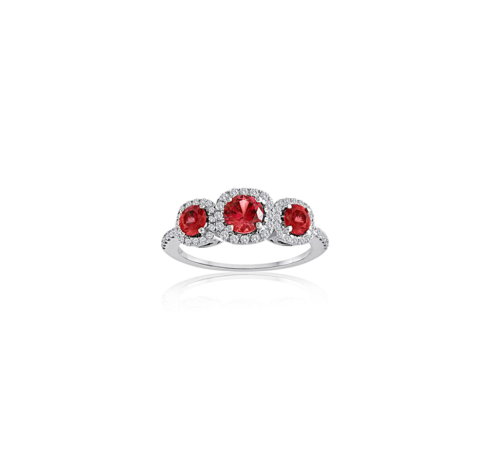 Sabel Collection 14K White Gold Round Ruby and Diamond Three-Stone Ring