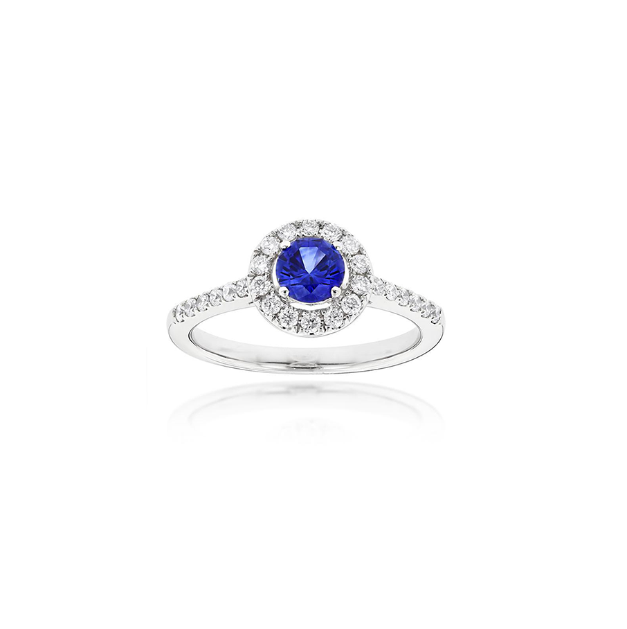 White Gold Round Sapphire and Diamond Ring Fink's Jewelers