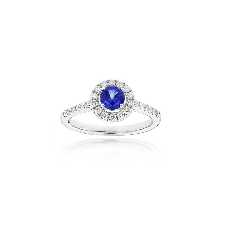 Sabel Collection 14K White Gold Round Sapphire and Diamond Ring