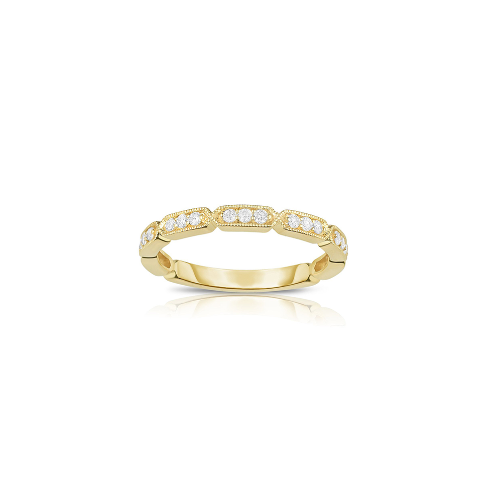 Sabel Collection 14K Yellow Gold Round Diamond Band Ring with Milgrain Detail